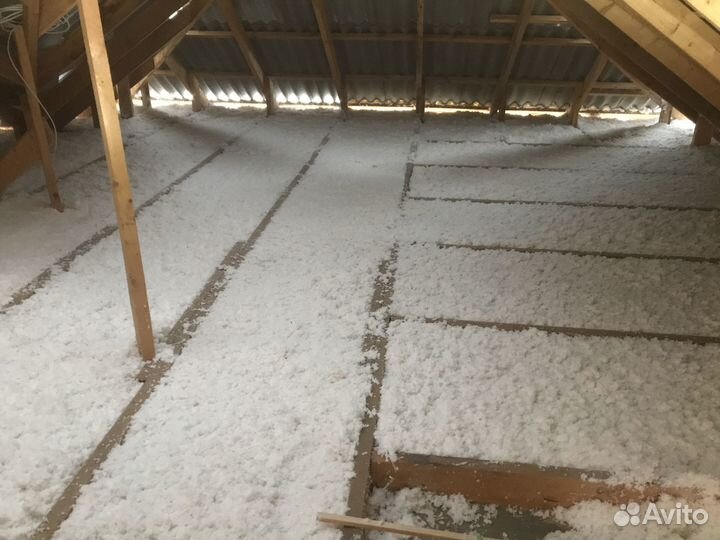 Утепление Эковатой Ecofiber потолки скаты стены