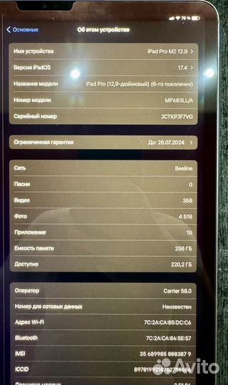 iPad pro 12 9 2022 m2 256 wi-fi + celluar