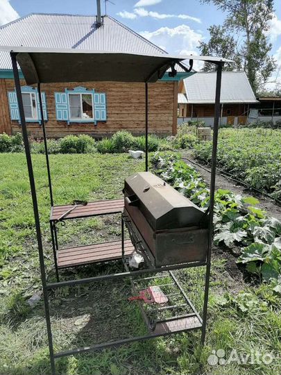 Мангал барбекю с крышей разборный