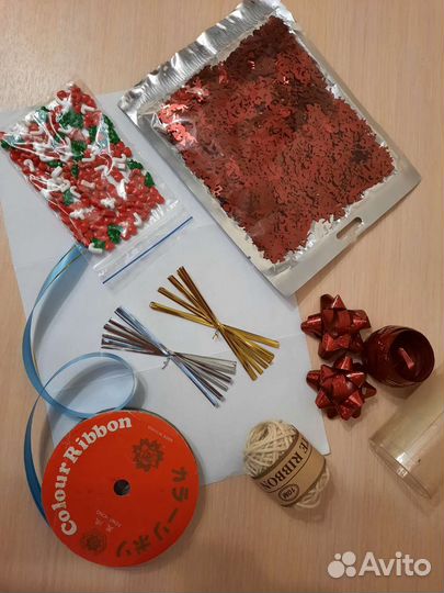 Лента упаковочная, джут, зажимы, конфетти