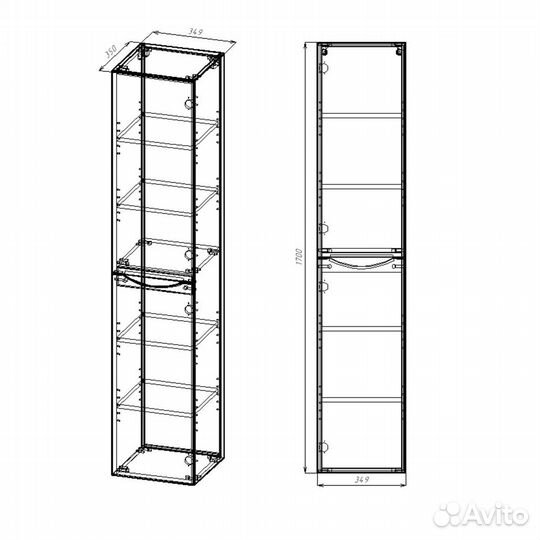 Шкаф Mia VSC-2M170BT-R подвесной, 1700*350*350, B