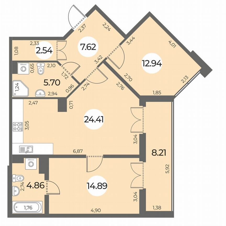 2-к. квартира, 74 м², 6/24 эт.
