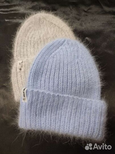 Шапка зимняя с отворотом вязанная