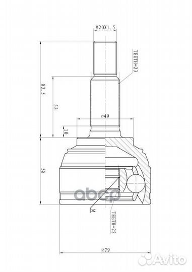 ШРУС наружный renault/lada Largus mot.8/16V/кпп