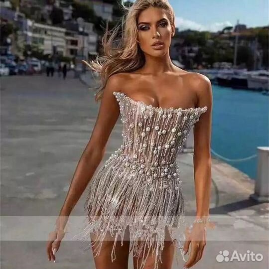 Вечернее платье мини блестящее аренда прокат s m
