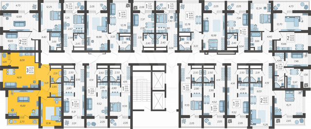3-к. квартира, 65,5 м², 12/19 эт.