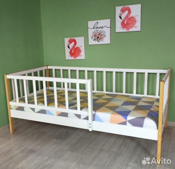 Кроватка высокий борт детская из массива Лисенок