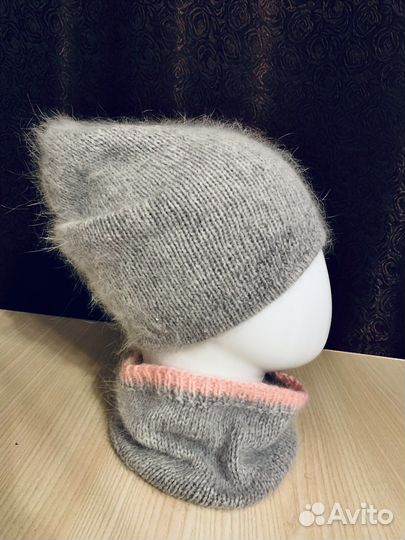 Шапка бини двойная с пайетками зимняя