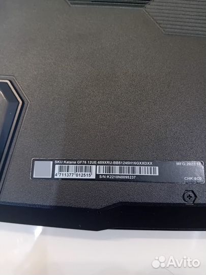 Игровой ноутбук MSI katana GF 76