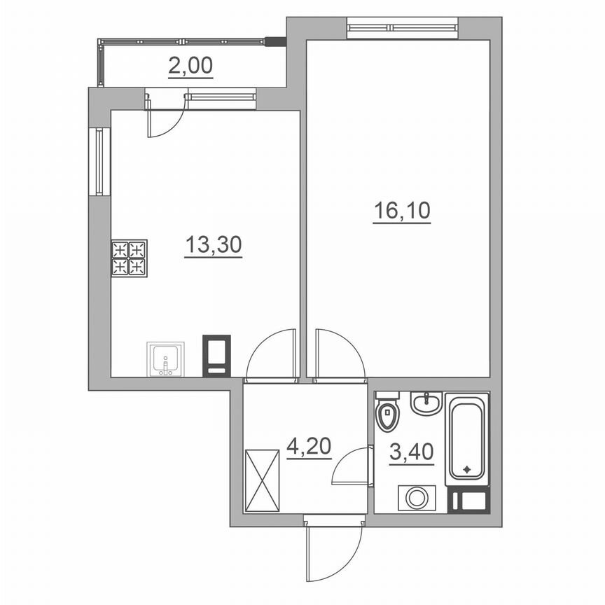 2-к. квартира, 39 м², 3/6 эт.