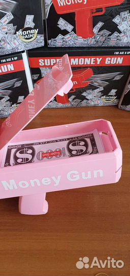 Розовый деньгомет пистолет для денег