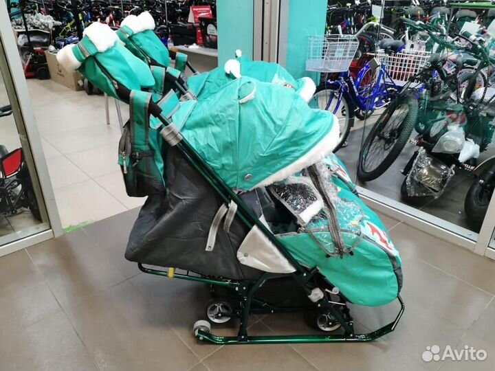 Санки для двойни с колесами лисичка утеплённые