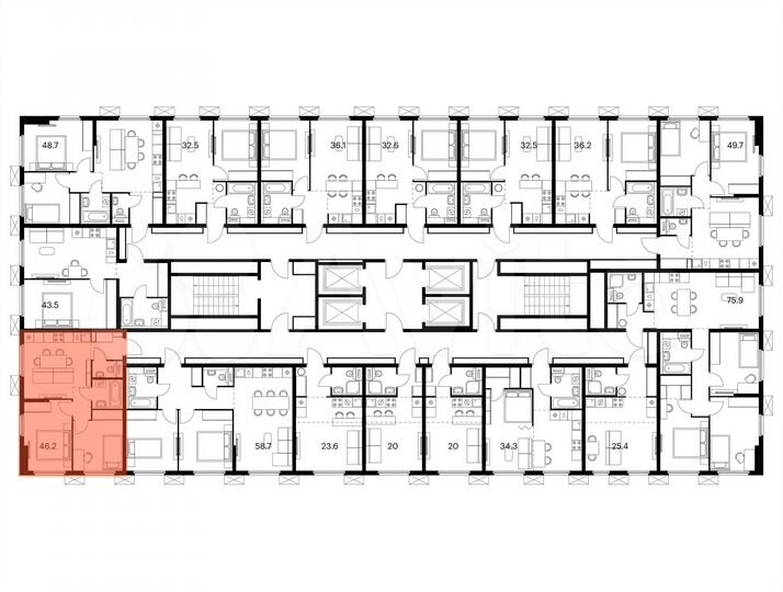 2-к. квартира, 46,2 м², 23/25 эт.