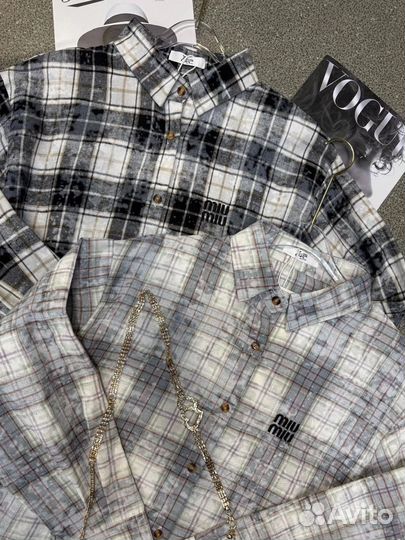 Рубашка варенка в клетку Miu Miu Оверсайз до 48