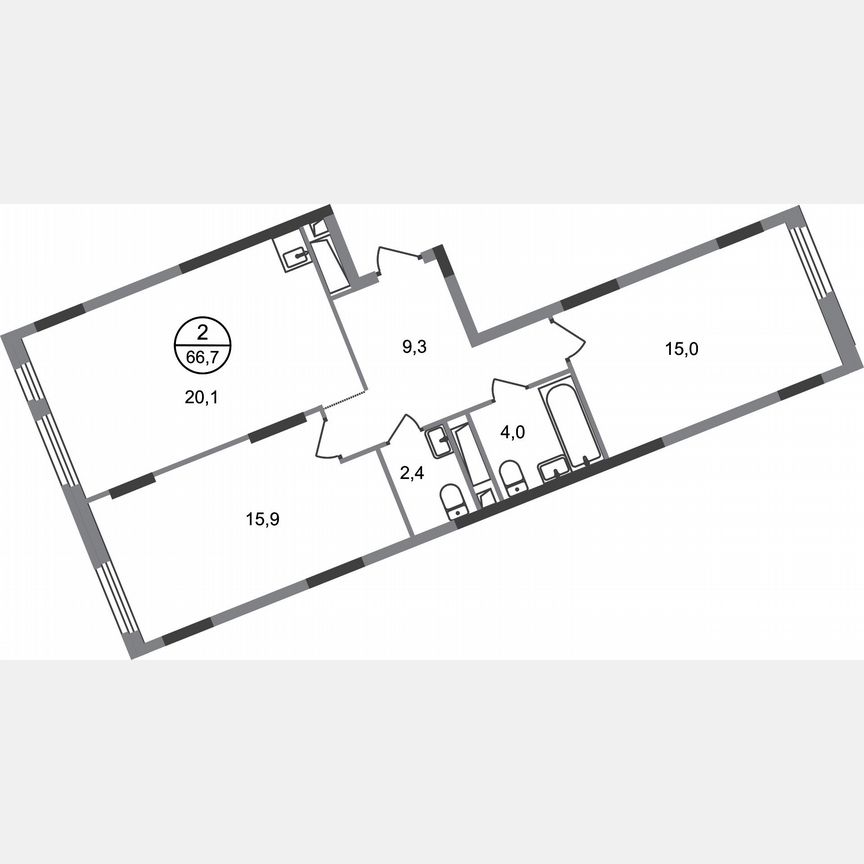 2-к. квартира, 66,7 м², 15/17 эт.