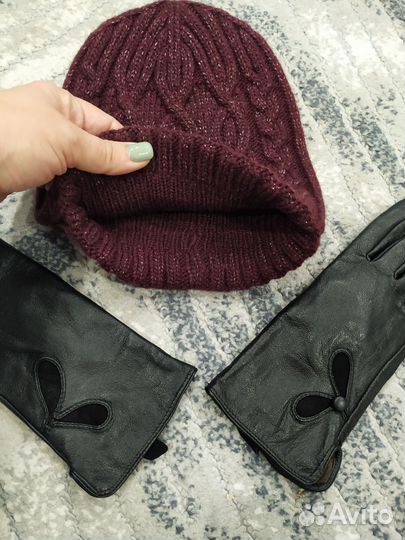 Перчатки 7,5 и шапка новые