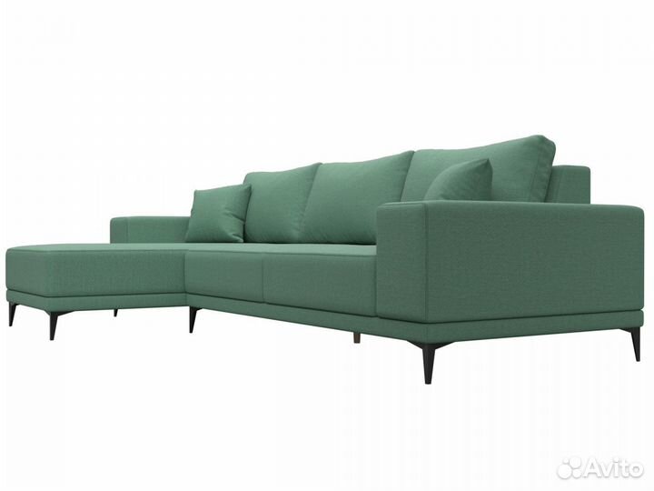 Диван угловой Льюес левый, рогожка, амур зеленый