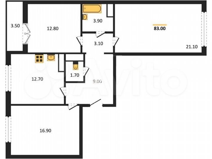 3-к. квартира, 83 м², 12/17 эт.