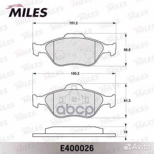 Колодки тормозные дисковые перед E400026 Miles