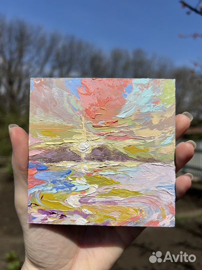 Две картины Восход и закат 10х10см маслом