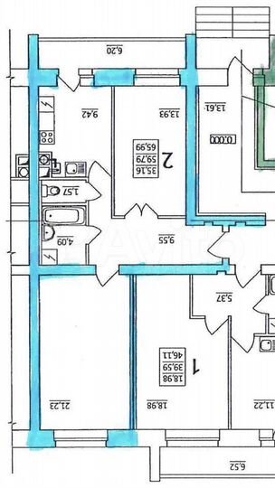 2-к. квартира, 65,7 м², 1/10 эт.