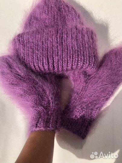 Варежки шапка пушистые комплект