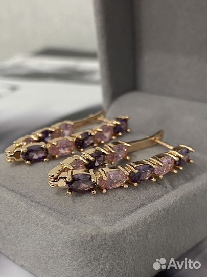 Серьги скала золочение фианитв