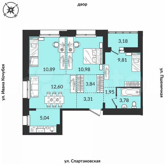 4-к. квартира, 65,4 м², 9/12 эт.