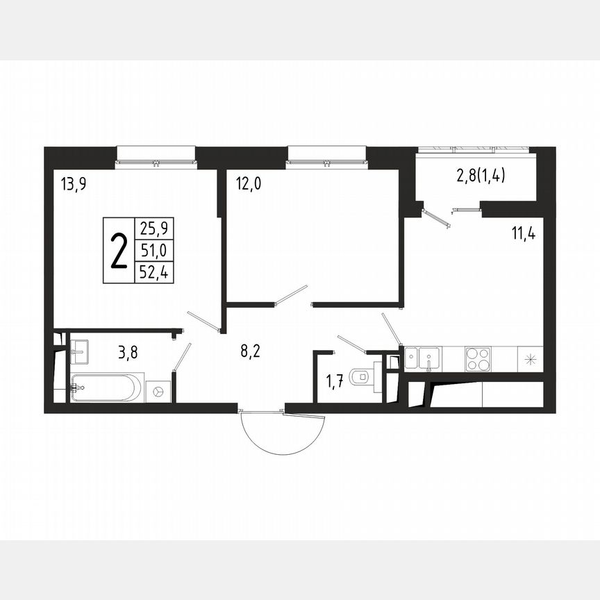 2-к. квартира, 52,4 м², 2/10 эт.