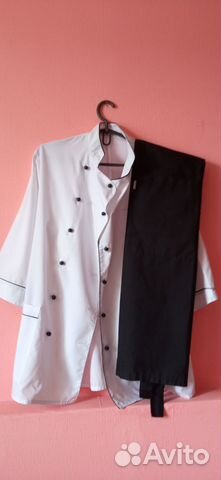 Поварской китель белый с фартуком и колпаком