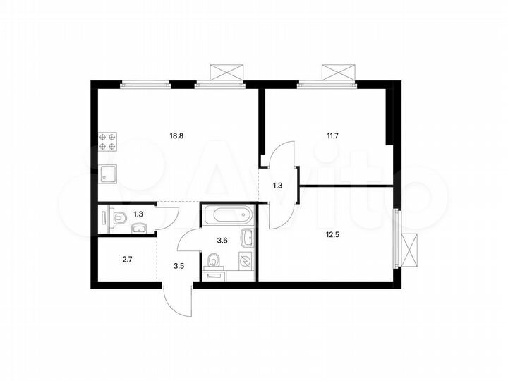 2-к. квартира, 55,4 м², 11/33 эт.