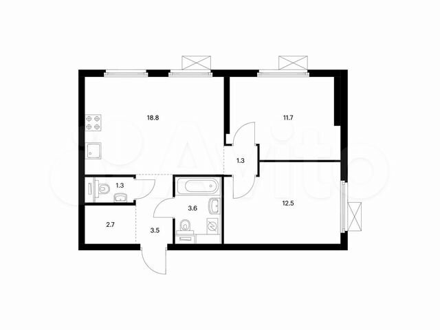 2-к. квартира, 55,4 м², 11/33 эт.