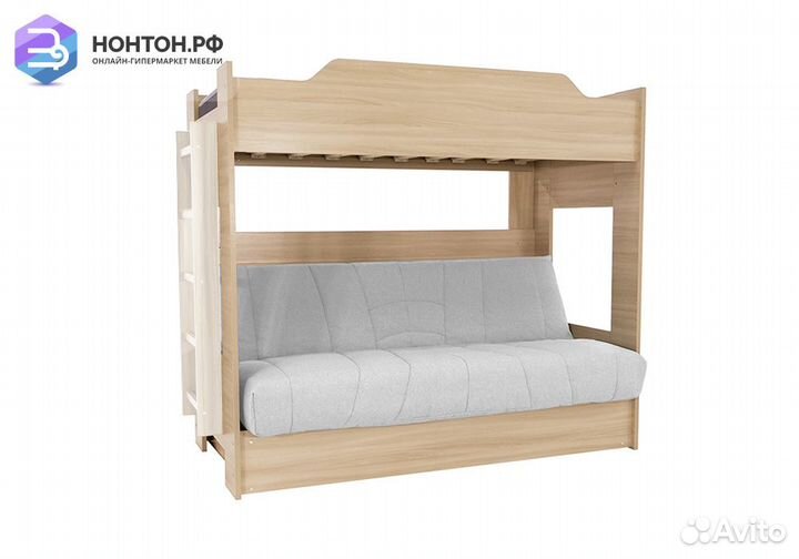 Двухъярусная кровать с диван-кроватью рогожка свет