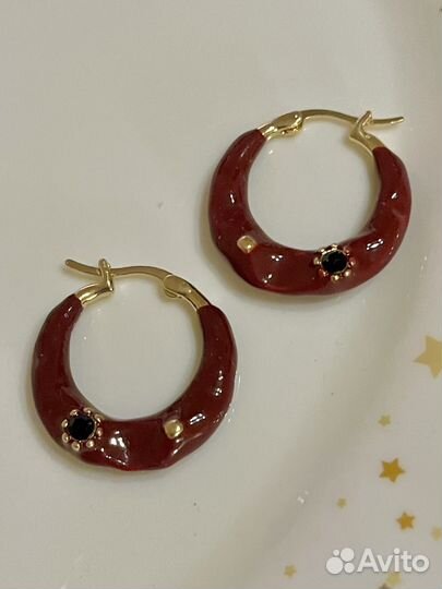 Серьги-конго(бордовая эмаль)