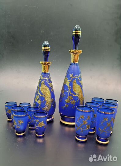 Коньячный набор Bohemia Жар Птица Павлин кобальт