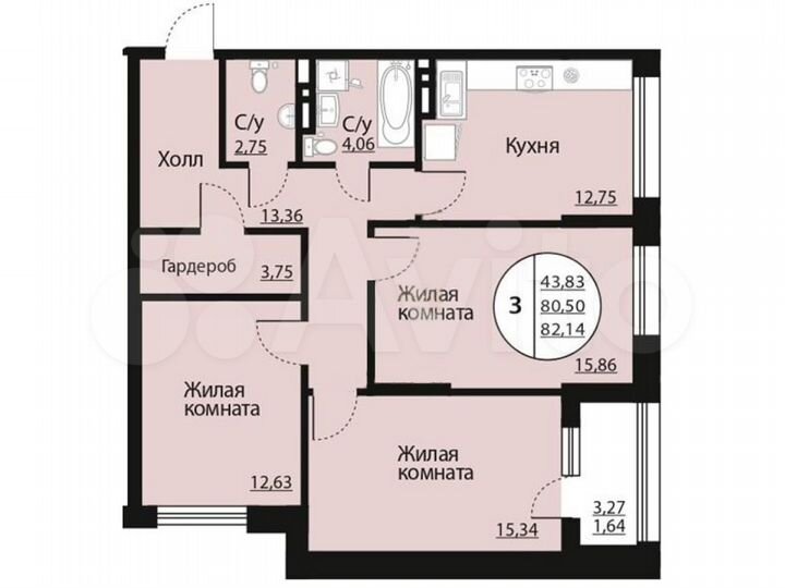 3-к. квартира, 82,1 м², 11/20 эт.