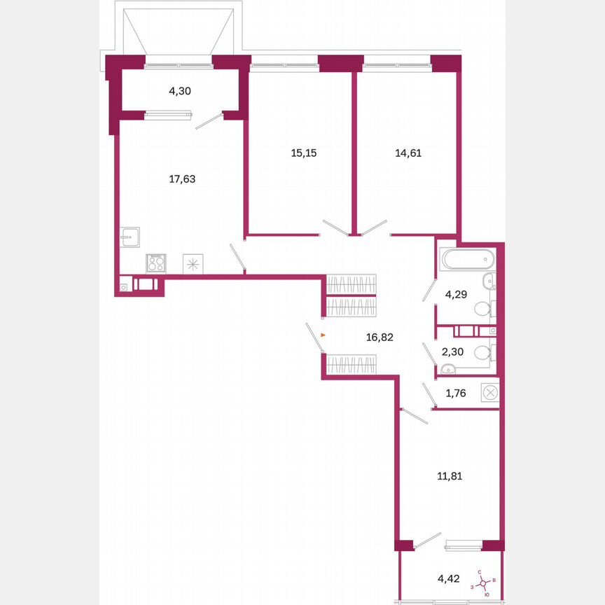 3-к. квартира, 88,7 м², 8/10 эт.