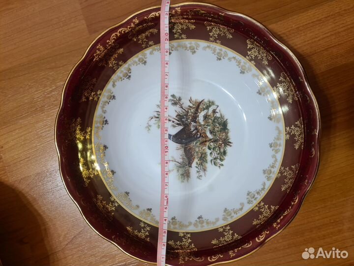Салатник Охота красная, фарфор, Чехия, 22 см