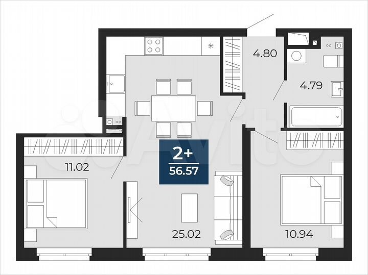 2-к. квартира, 56,6 м², 24/24 эт.