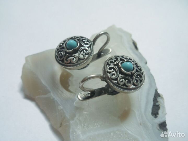 Серьги с бирюзой СССР.На доставке
