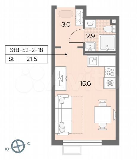Квартира-студия, 21,5 м², 9/24 эт.