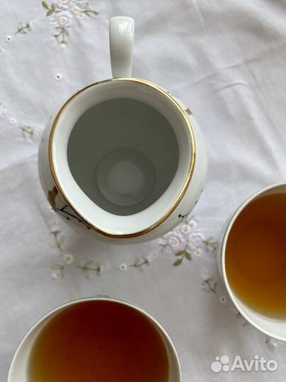 Чашки и молочник лфз серия «Золотые птички» 1950-е