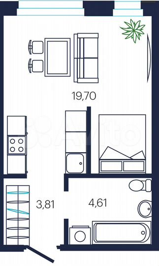 Квартира-студия, 28,1 м², 3/19 эт.