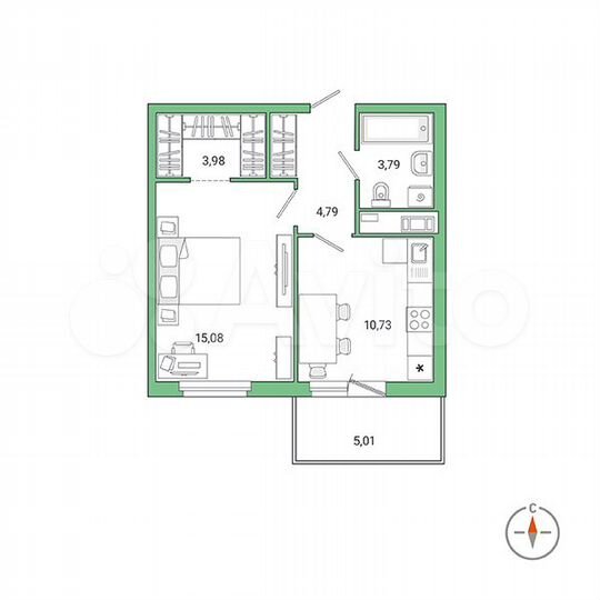 1-к. квартира, 39,9 м², 5/8 эт.