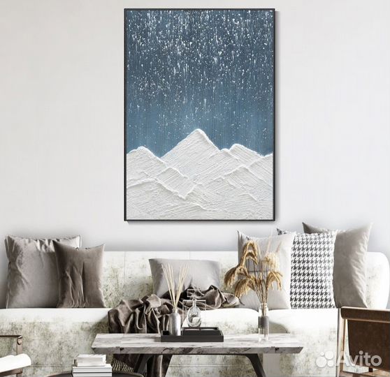 Картина маслом горы под звездным небом