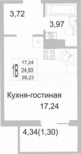 Квартира-студия, 25,8 м², 3/9 эт.