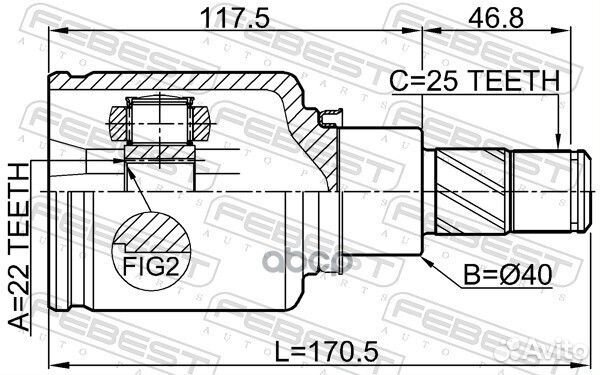 ШРУС внутр левый (22x40x25) nissan juke F15 2010