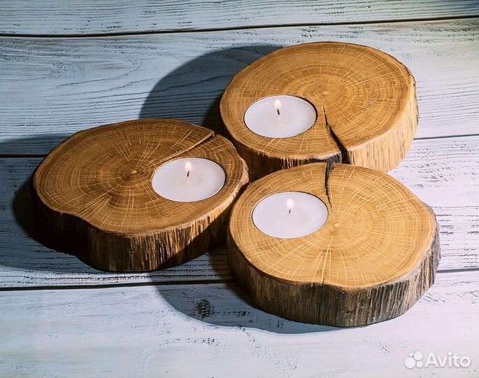 Подсвечник из спила дерева