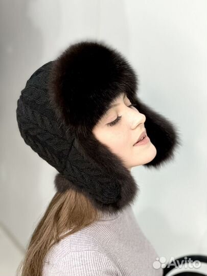 Шапка ушанка из куницы женская
