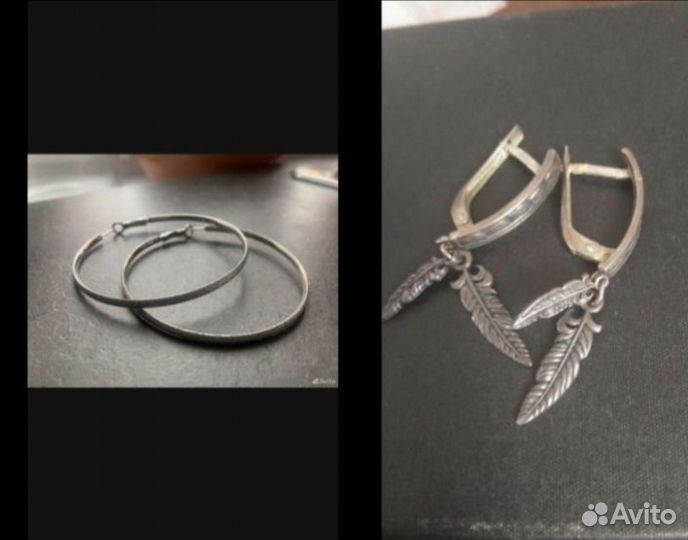 Серьги-кольца guess/перья серебро 925
